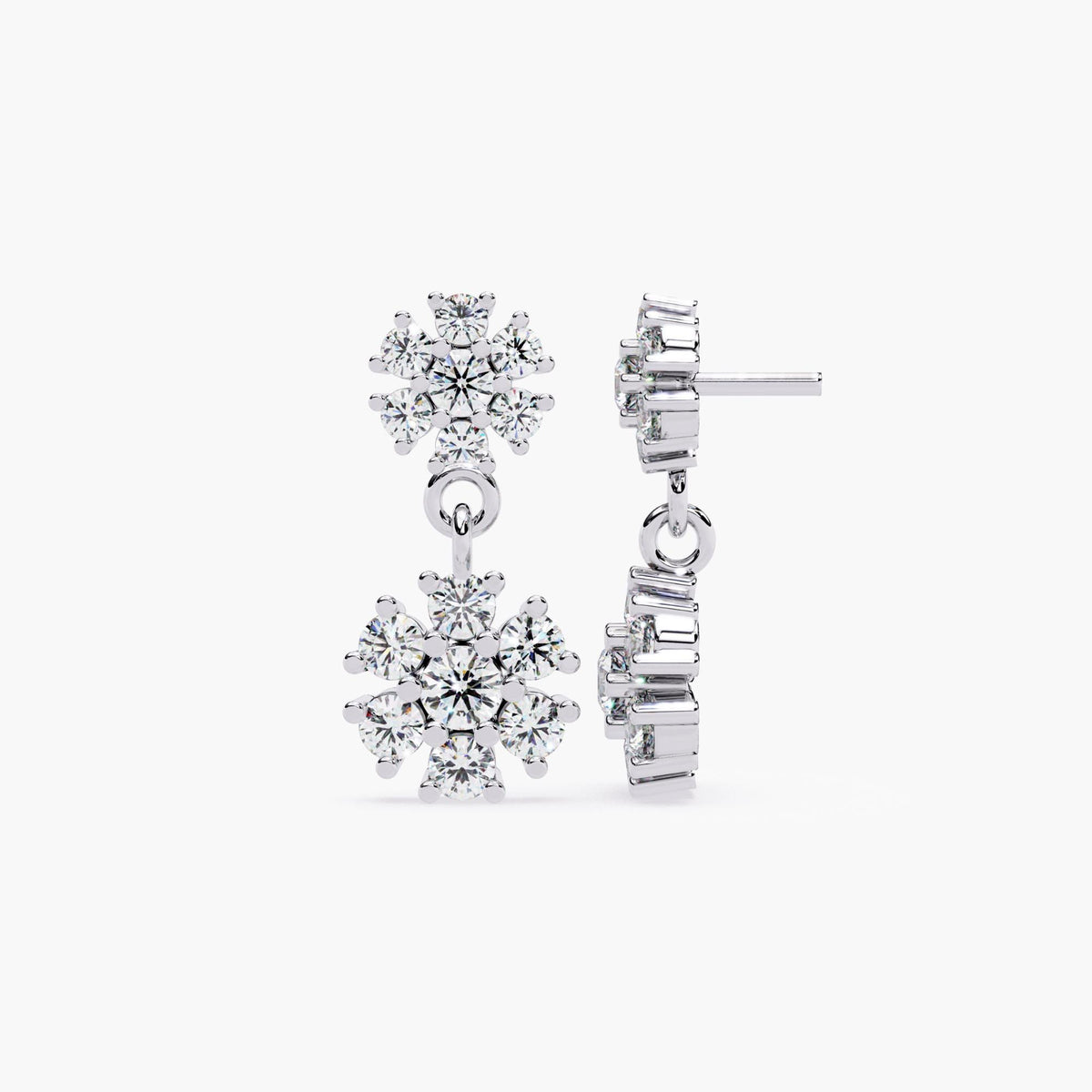 14K Gold Round Lab Grown Diamond Flower Drop Earrings, 1 CTW