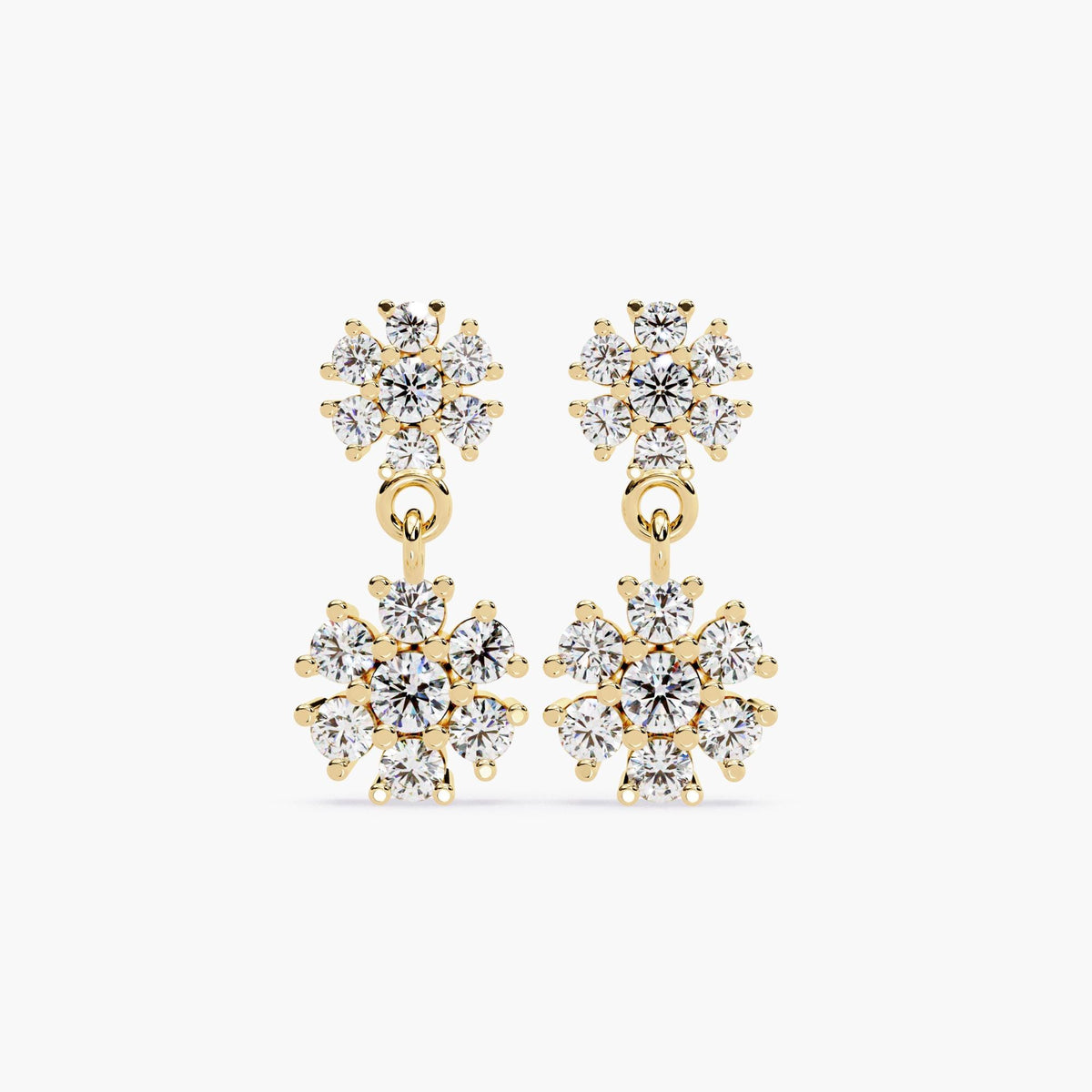 14K Gold Round Lab Grown Diamond Flower Drop Earrings, 1 CTW