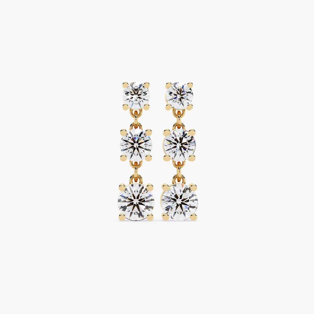 Triple Diamond Drop Earrings Classic Three-Stone Design Elegant Dangling Earrings 2 Ct 14K Gold Sustainable Jewelry Gift