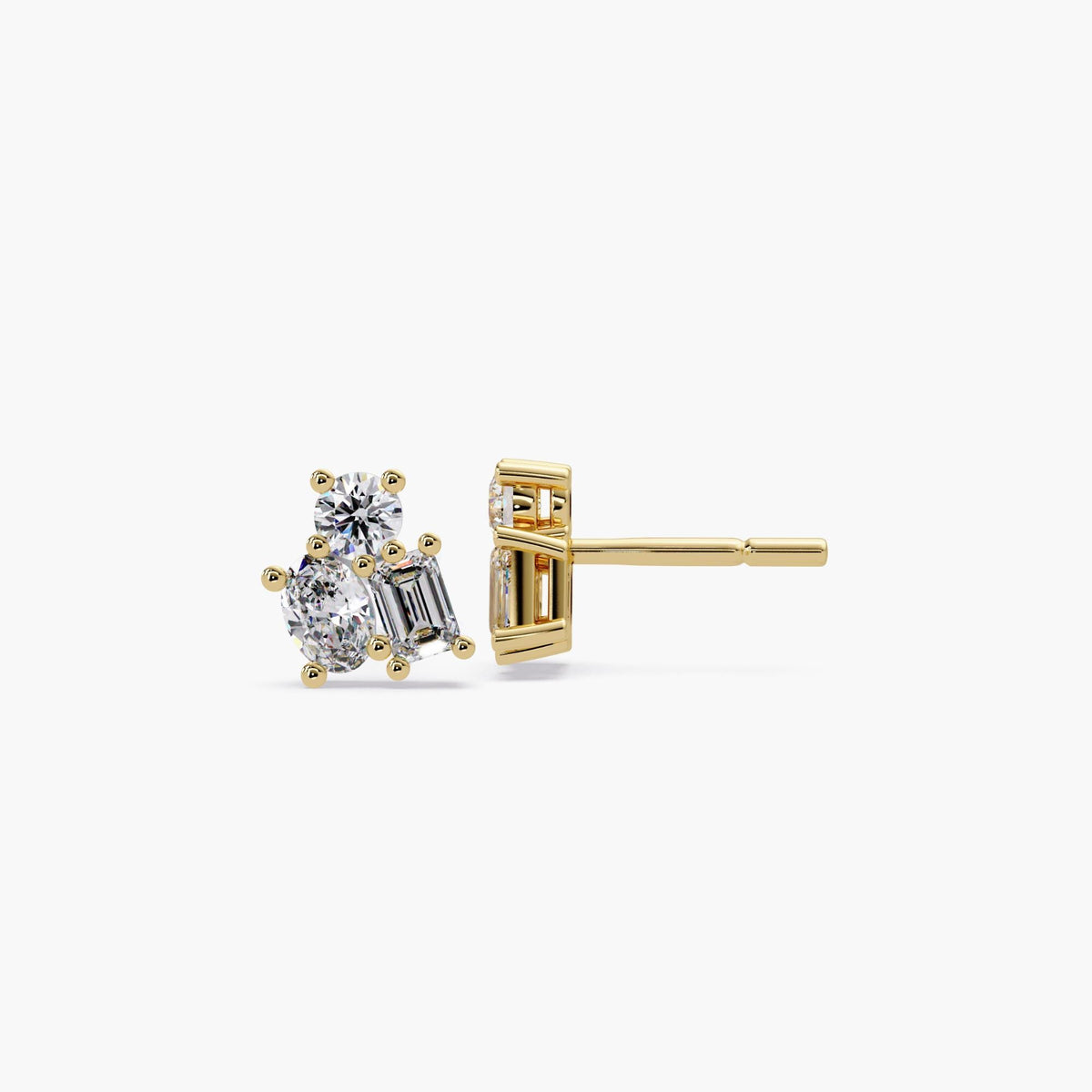 14K Gold Multi-Cut Lab Grown Diamond Stud Earrings, 1.05 CTW