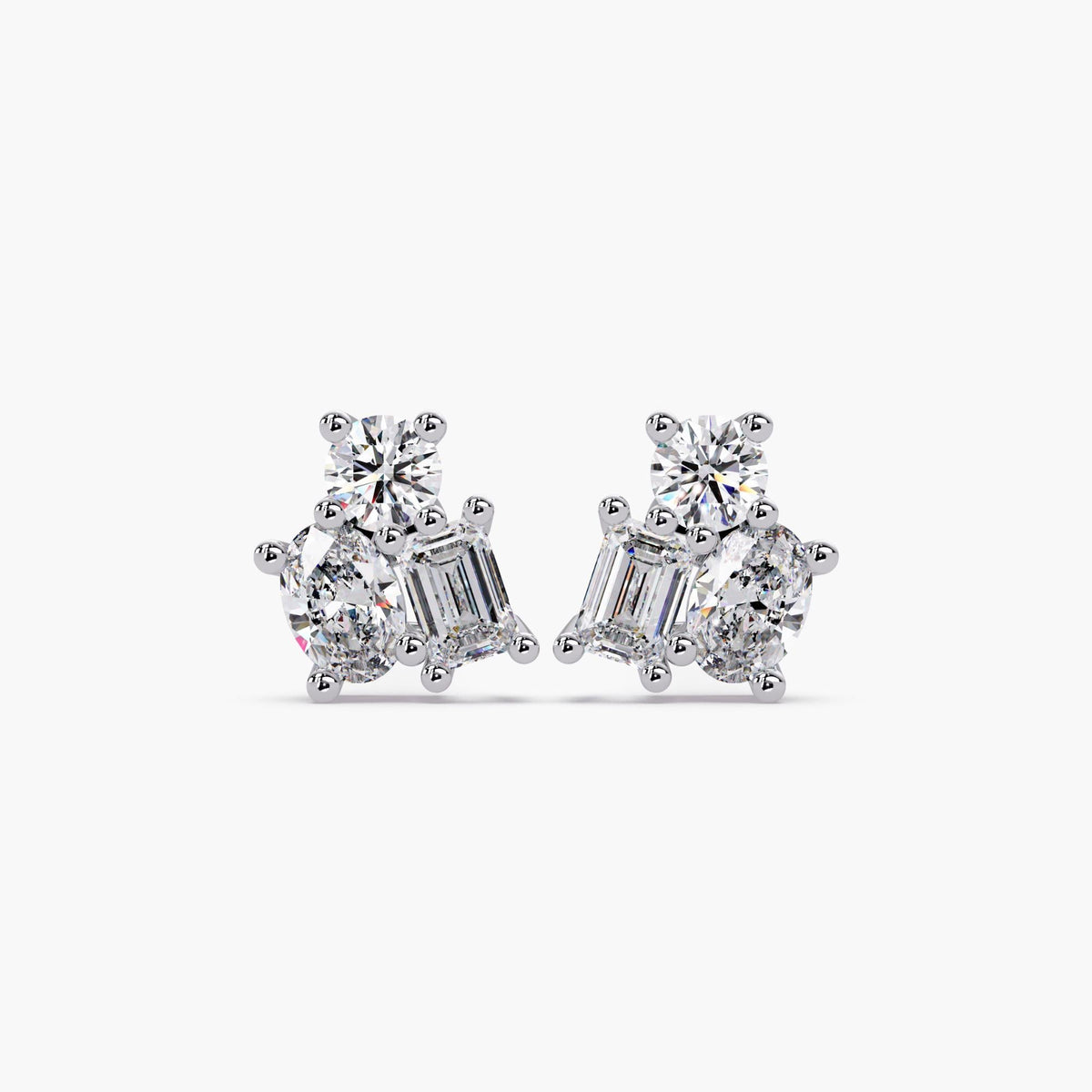 14K Gold Multi-Cut Lab Grown Diamond Stud Earrings, 1.05 CTW