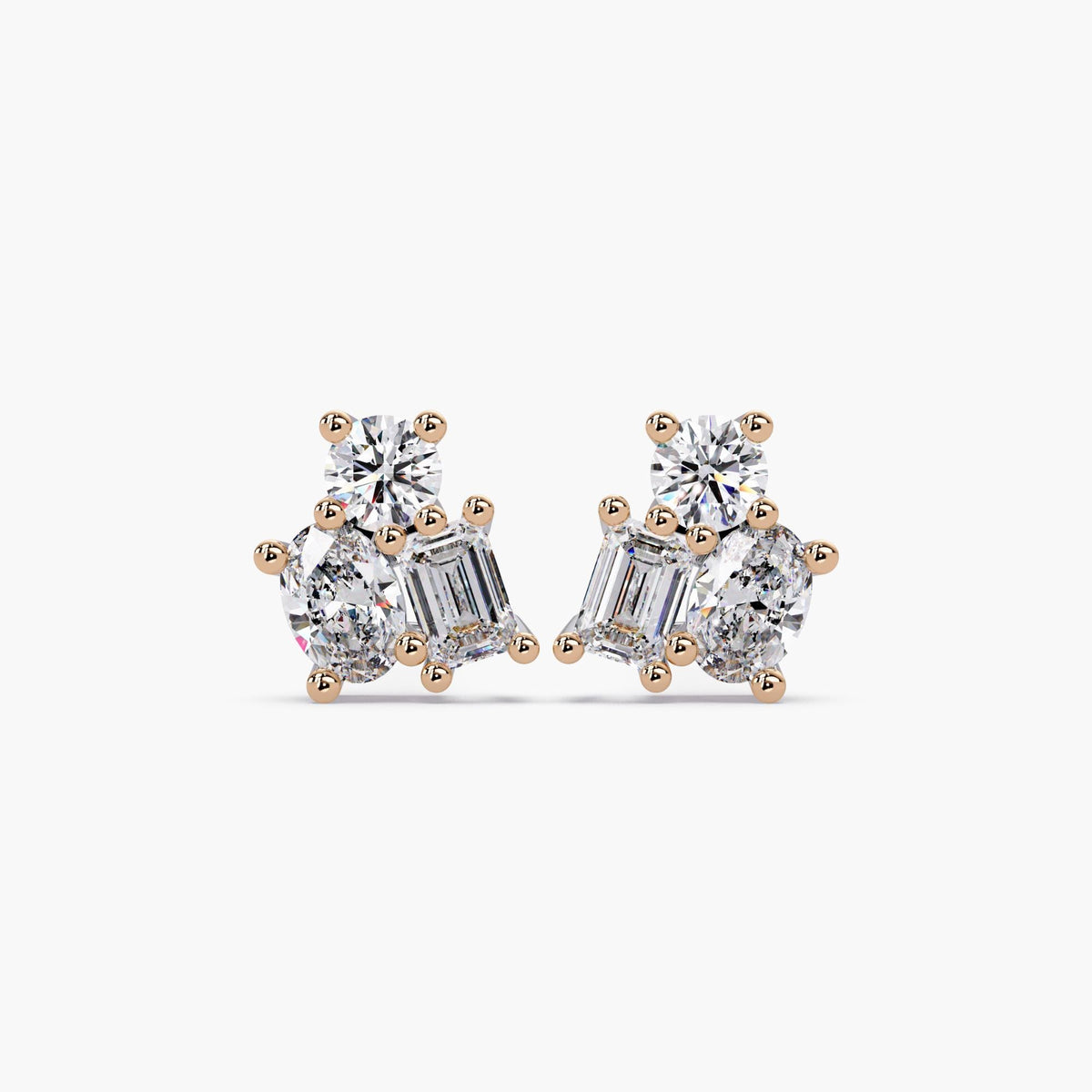14K Gold Multi-Cut Lab Grown Diamond Stud Earrings, 1.05 CTW