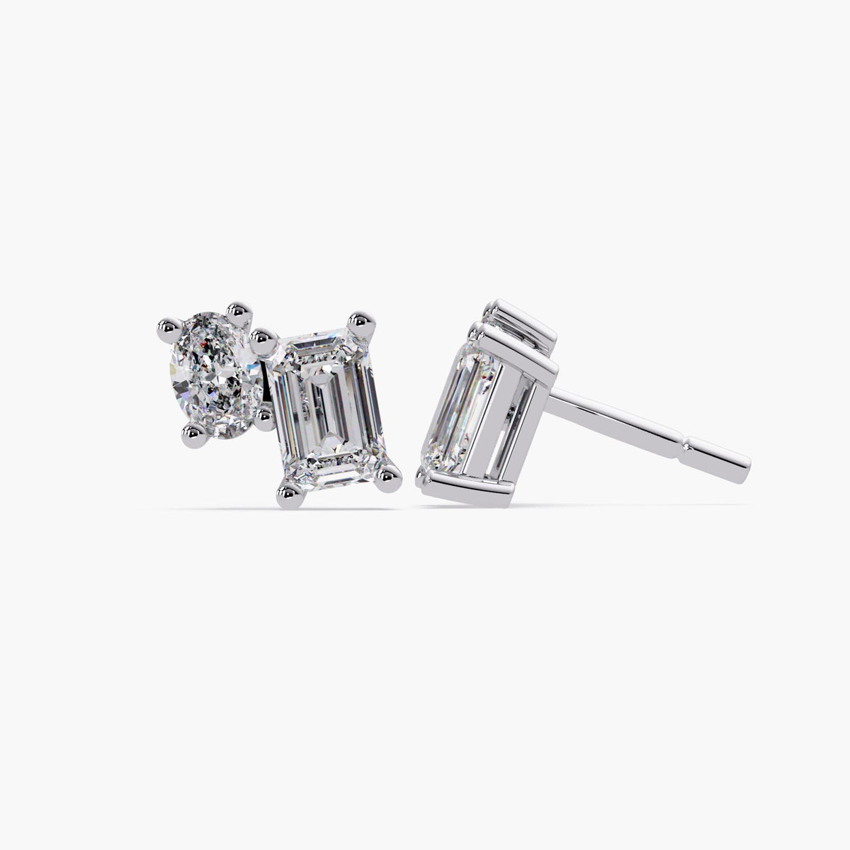 14K Gold Emerald & Oval Lab Grown Diamond Toi Et Moi Stud Earrings, 1.50 CTW