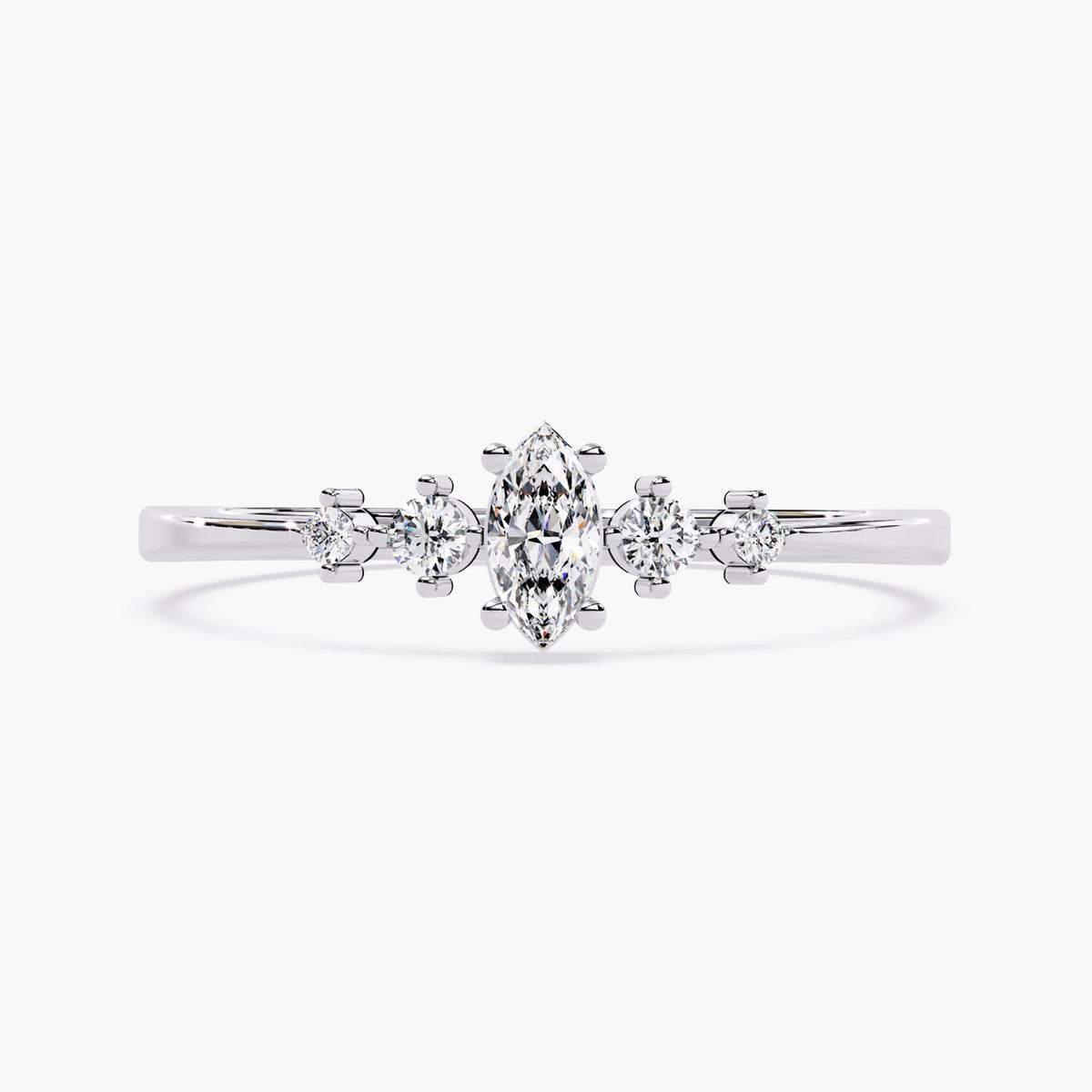 Tiny Marquise Diamond Ring, 5 Stone Diamond Anniversary Gift, 14K Gold Dainty Engagement Ring, Rustic Diamond Jewelry