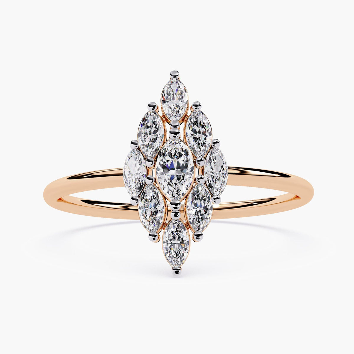 Diamond Cluster Ring Vintage Marquise Design Yellow Gold Band Art Deco Style Statement Piece Nine Stone Setting Cocktail Ring Collection Premium Quality Construction Beautiful Handcrafted Details Classic Elegant Band Forever Ring Essential