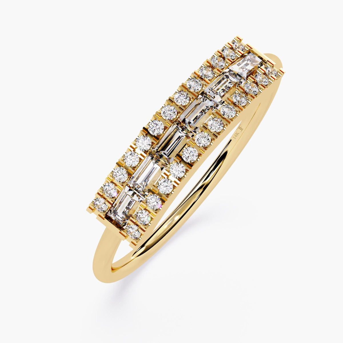 Baguette and Round Diamond Band, Gold Diamond Baguette Half Eternity Ring, Micropave Diamond Wedding Band