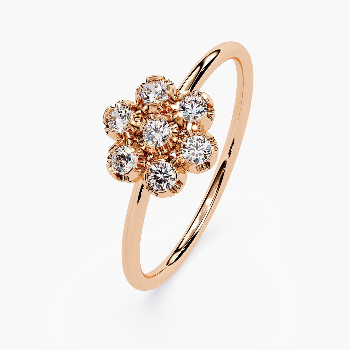 Cluster Diamond Ring Floral Pattern Lab Grown Stones White Gold Band Vintage Style Wedding Set Seven Stone Design Modern Bridal Collection Statement Piece Unique Engagement Ring Delicate Band Art Deco Inspired Flower Accent