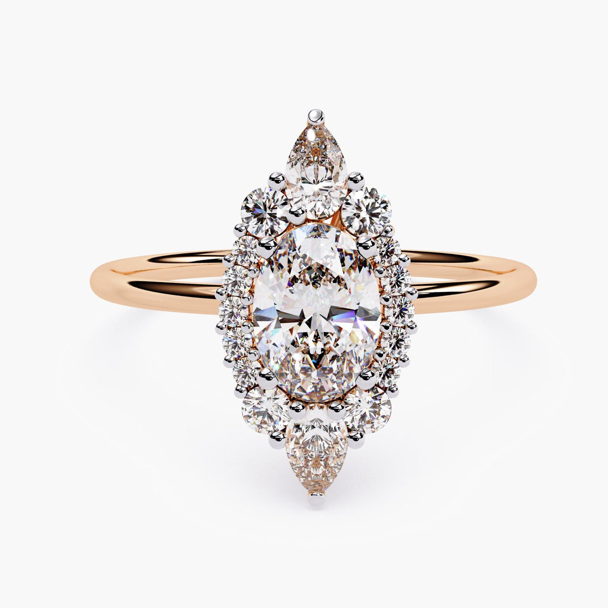 Starburst Halo Oval Cut Lab Diamond Engagement Ring, 14K Gold Cluster Halo Wedding Ring, Sunburst Engagement Ring, Art Deco Ring For Her