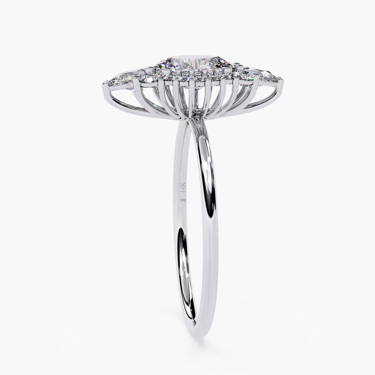 14K Gold Oval Natural Diamond Starburst Halo Ring, 1 CTW