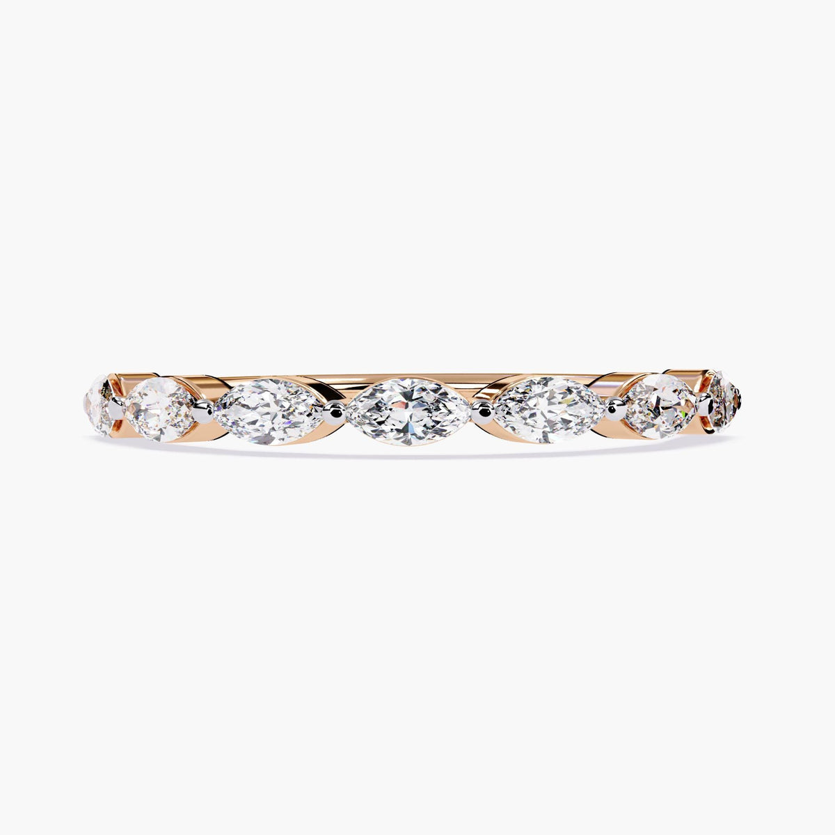 14K Gold Marquise Lab Grown Diamond Wedding Band - Half Eternity Stackable Ring