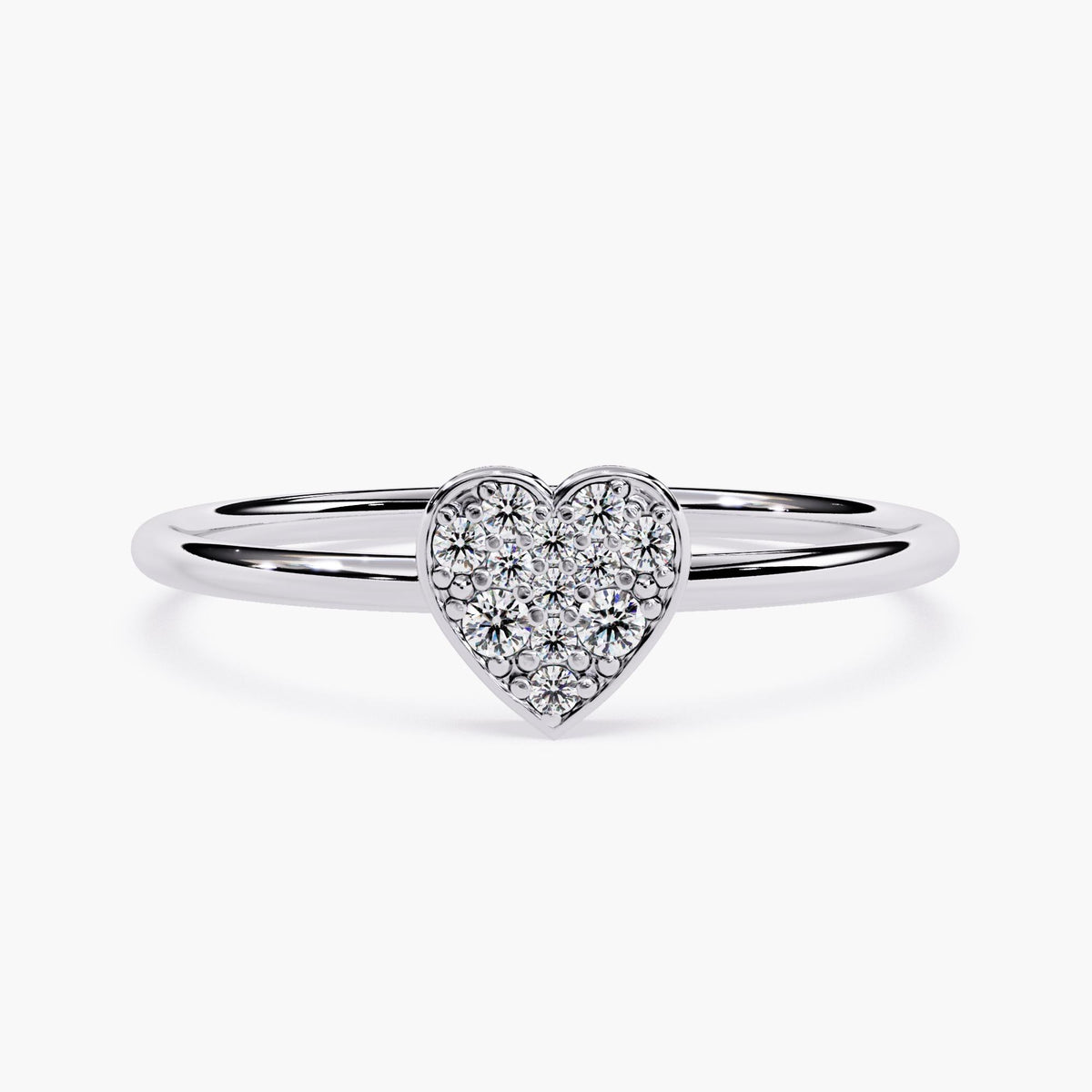 14k Pave Diamond Heart Ring, Solid Gold Heart Ring, Micro Pave Diamond Ring, Mini Heart Ring, Dainty Heart Ring, Gift for Daughter and Mom