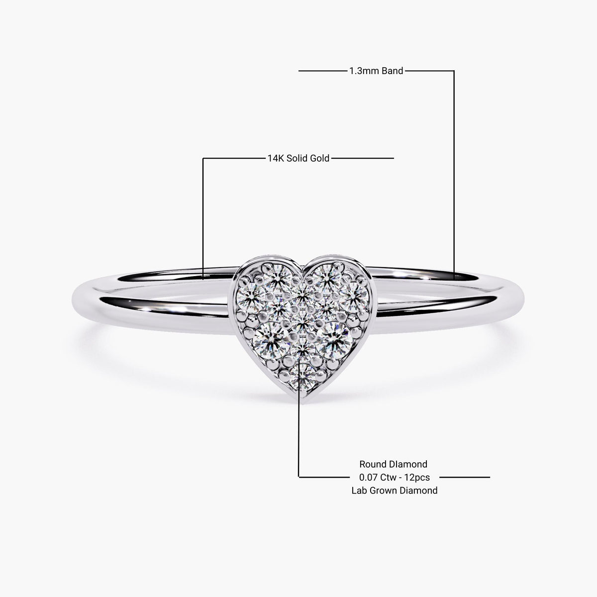 14k Pave Diamond Heart Ring, Solid Gold Heart Ring, Micro Pave Diamond Ring, Mini Heart Ring, Dainty Heart Ring, Gift for Daughter and Mom