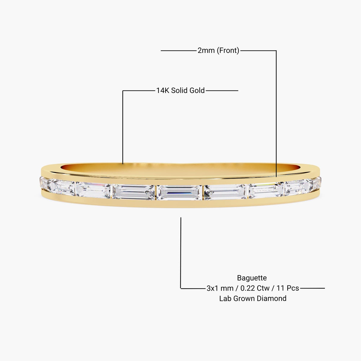 14K Gold Baguette Lab Diamond Band: Half Eternity Ring (0.22 ctw)