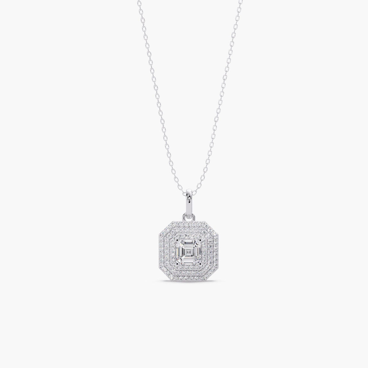 14K Gold Asscher Cut Lab Grown Diamond Halo Pendant Necklace, 0.50 CTW