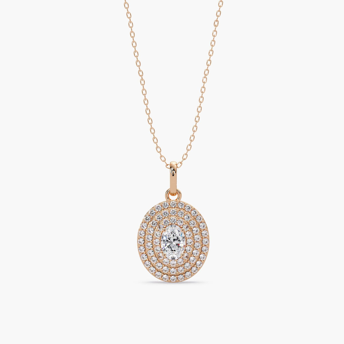 14K Gold Oval Lab Grown Diamond Halo Pendant Necklace, 0.40 CTW, 18 Inch