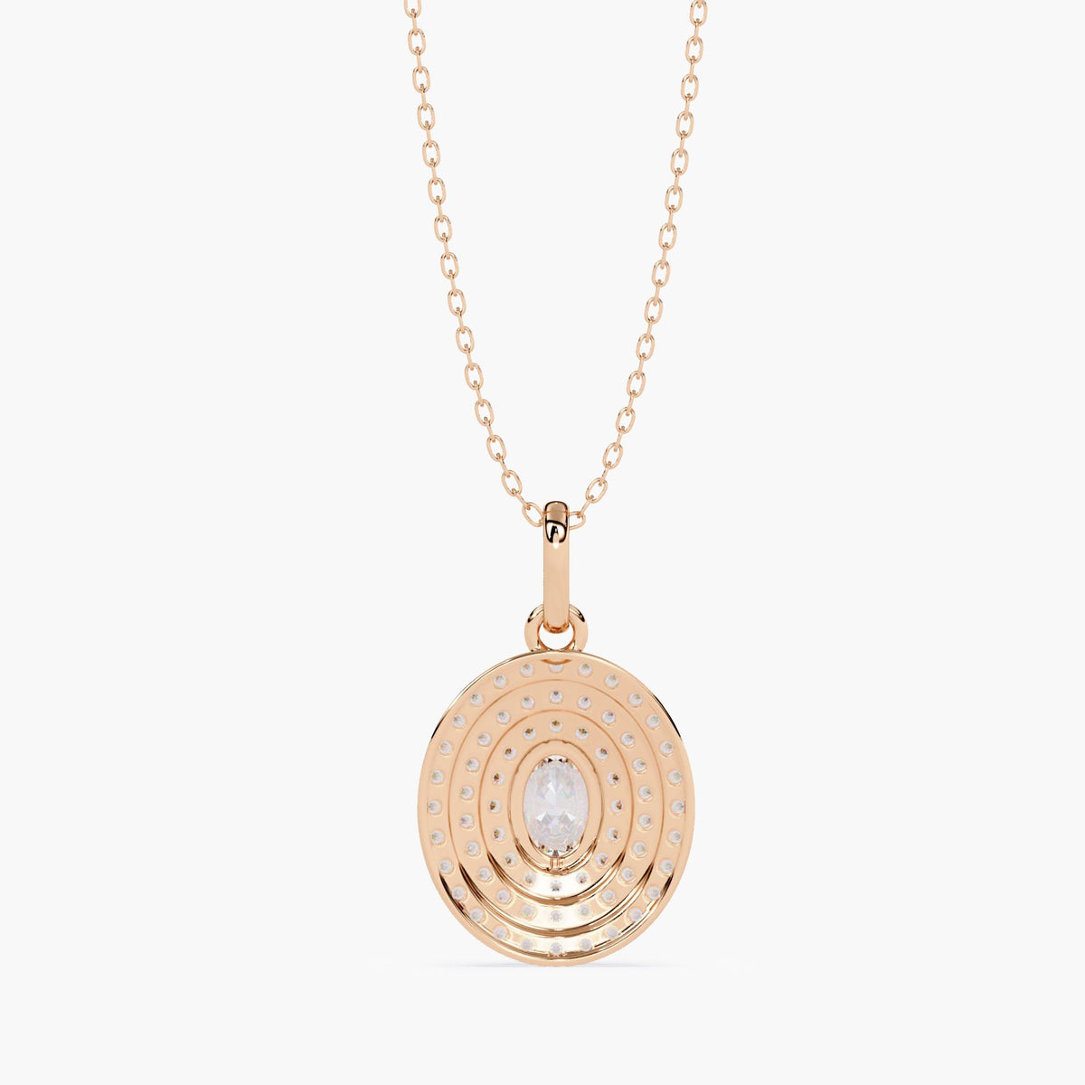 14K Gold Oval Lab Grown Diamond Halo Pendant Necklace, 0.40 CTW, 18 Inch