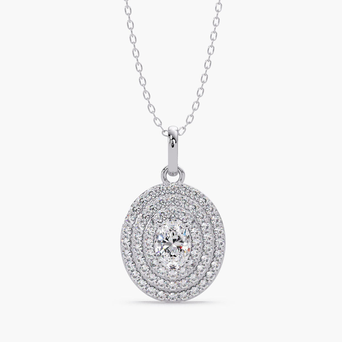 14K Gold Oval Lab Grown Diamond Halo Pendant Necklace, 0.40 CTW, 18 Inch