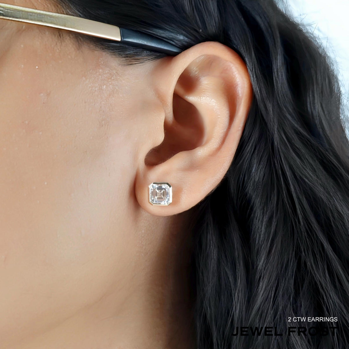 0.50-2 Ctw Asscher Cut Lab Grown Diamond Earrings, 14k Gold Bezel Set Earring, Radiant Square Solitaire Studs, Minimalist Bridal Earrings