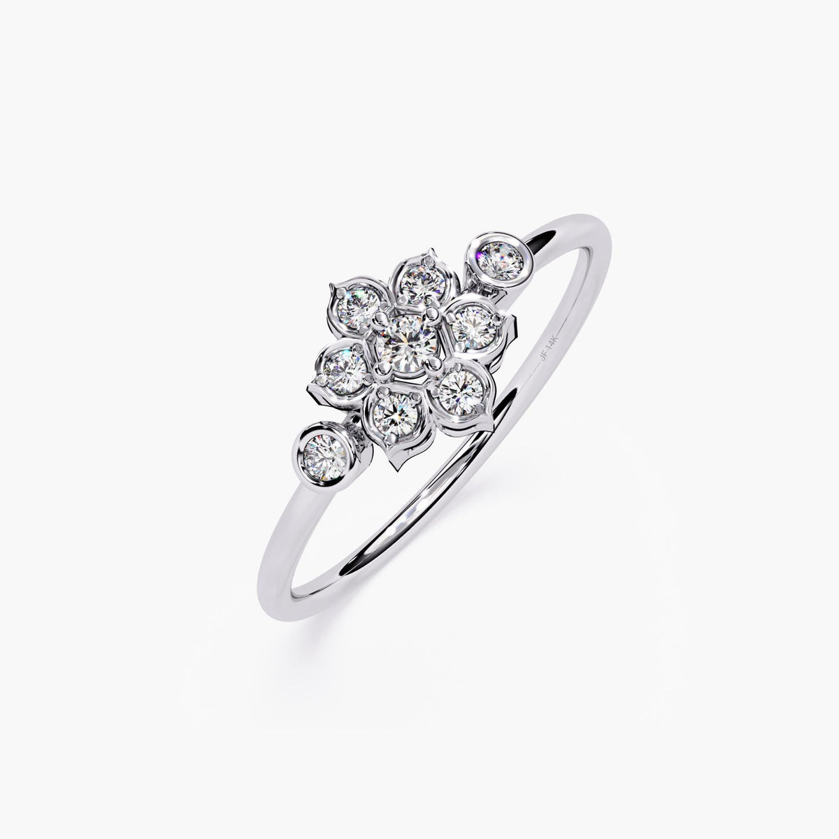 14K Gold Dainty Diamond Ring | Lab Grown Diamond Flower Ring | Minimalist Gold Ring | Bezel Prong Ring | Wedding Band | Gift for Her
