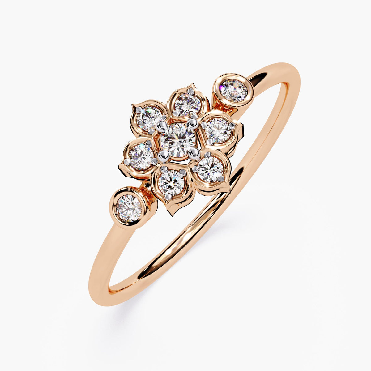 14K Gold Dainty Diamond Ring | Lab Grown Diamond Flower Ring | Minimalist Gold Ring | Bezel Prong Ring | Wedding Band | Gift for Her