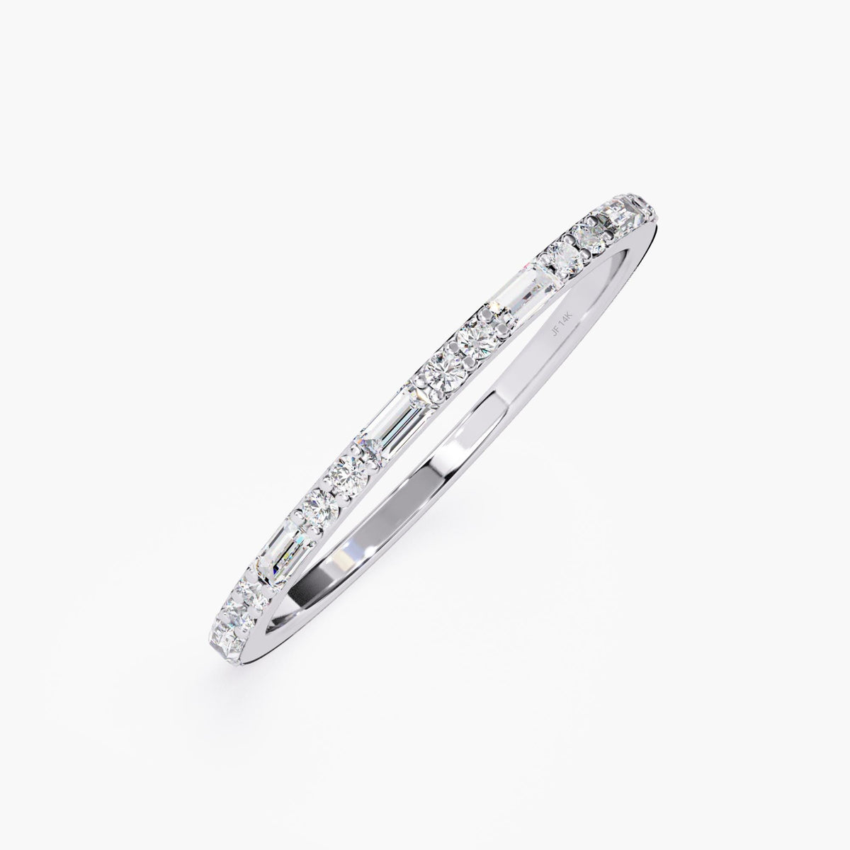 14K Gold Lab Grown Diamond Baguette Ring | Dainty Stacking Wedding Band | Thin Half Eternity Ring | Minimalist Jewelry Gift for Her