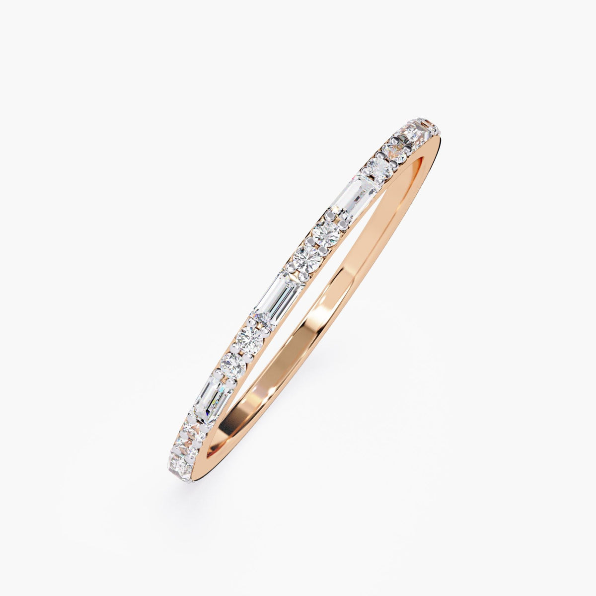 14K Gold Lab Grown Diamond Baguette Ring | Dainty Stacking Wedding Band | Thin Half Eternity Ring | Minimalist Jewelry Gift for Her