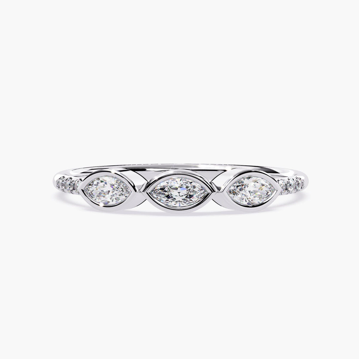 Marquise Wedding Ring, Round Cut Lab Grown Wedding Band, Minimalist Diamond Ring, 14K Solid Gold, Lab Grown Diamond Ring, 3 stone ring