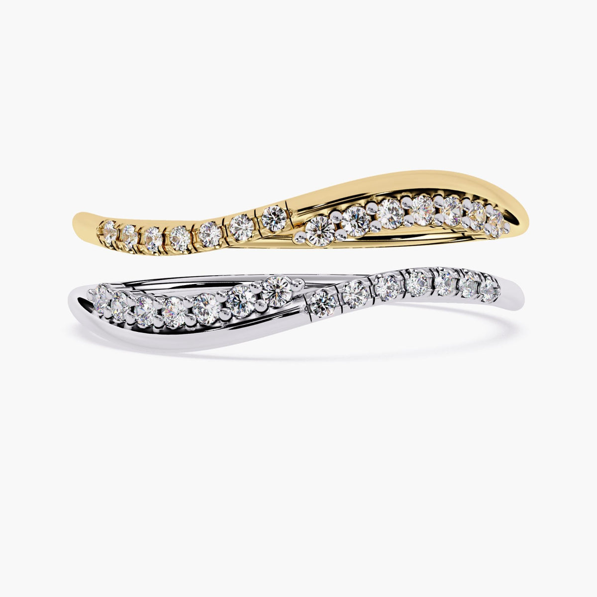 14K Solid Gold Curved Diamond Band, Dainty Wave Wedding Ring, Lab Grown Pave Diamond Ring, Minimalist Stacking Band, Unique Nesting Ring