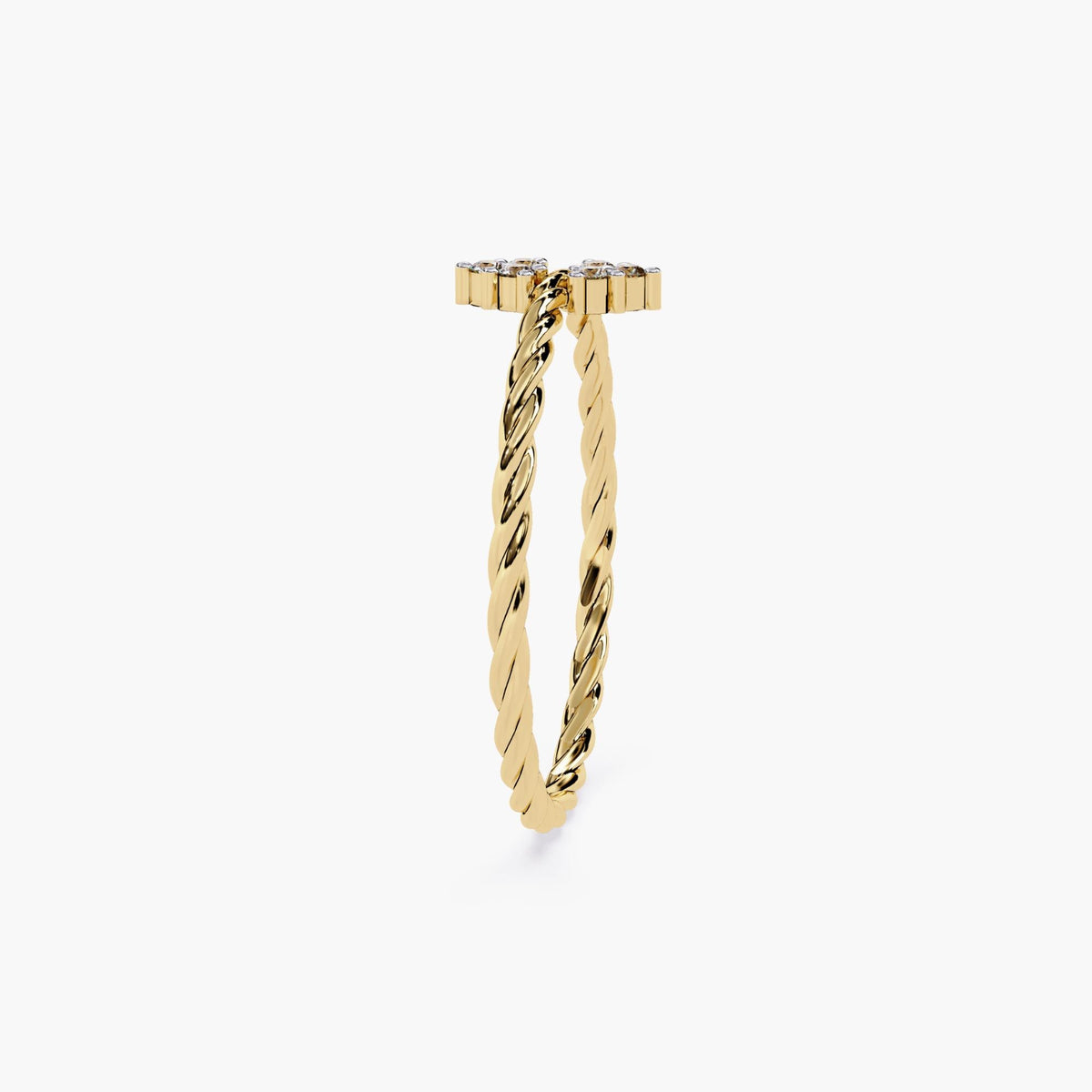 14K Solid Gold Twisted Rope Ring, Dainty Diamond Ring, Lab Grown Diamond Stacking Band, Minimalist Prong Set Ring, Delicate Gold Band
