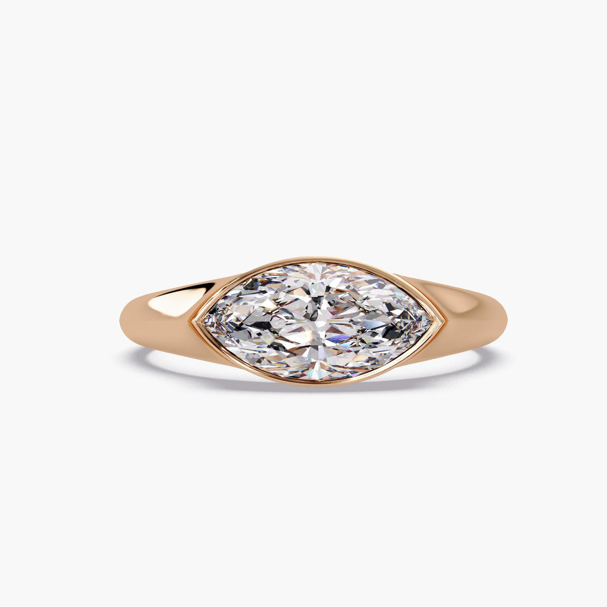 Gold Marquise Diamond Signet Ring, 14K Solid Gold Ring, Bezel Set Ring, Solitaire Ring, Promise Ring For Women, Solid Gold Statement Jewelry, Pinky Ring