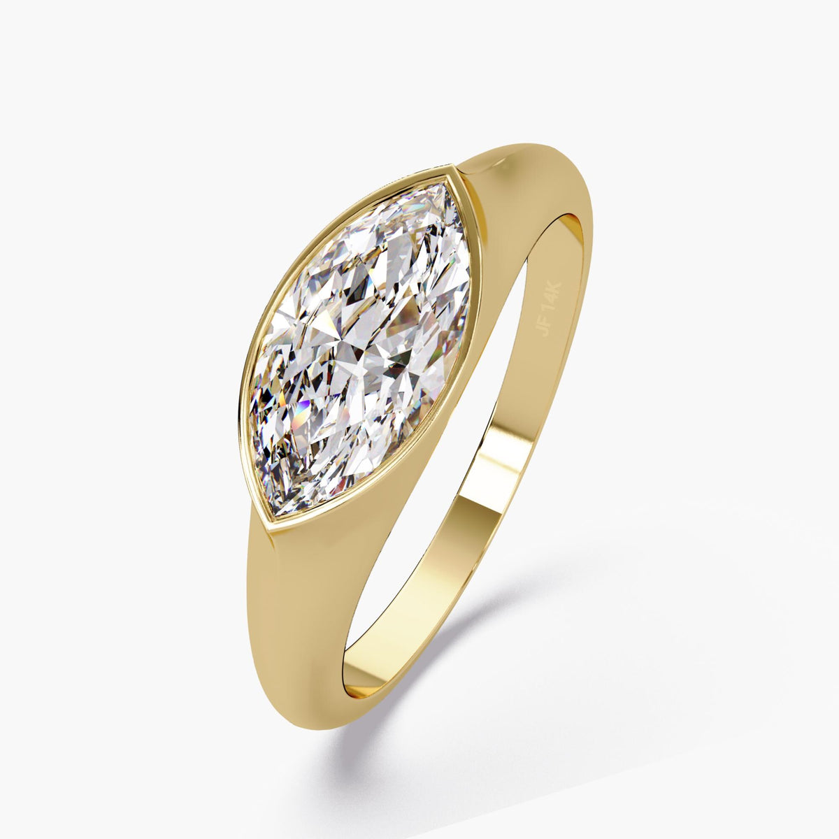 Gold Marquise Diamond Signet Ring, 14K Solid Gold Ring, Bezel Set Ring, Solitaire Ring, Promise Ring For Women, Solid Gold Statement Jewelry, Pinky Ring