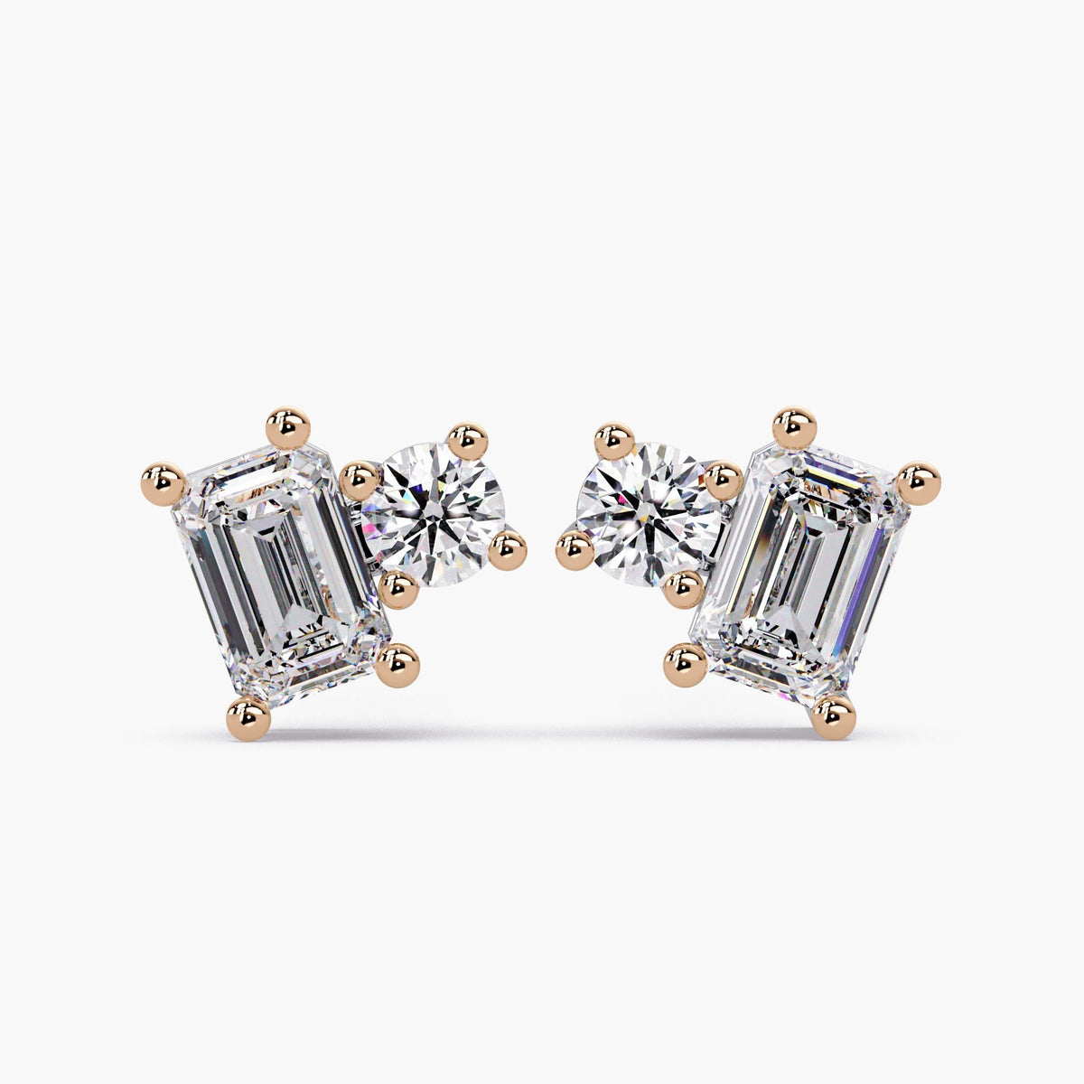 Toi et Moi Lab Grown Diamond Stud Earrings: 14K Gold 1.25 Ct Double Solitaire