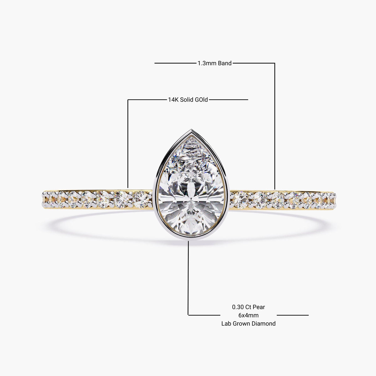 Dainty 14k Gold Pear Diamond Engagement Ring: Bezel Setting, 0.40 CTW