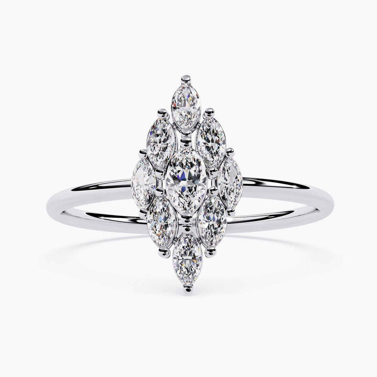 Vintage Marquise Diamond Ring Yellow Gold Statement Piece Art Deco Style Cluster Design Nine Stone Setting Cocktail Ring Collection Classic Elegant Band Stackable Forever Ring Premium Quality Construction Intricate Details Beautiful