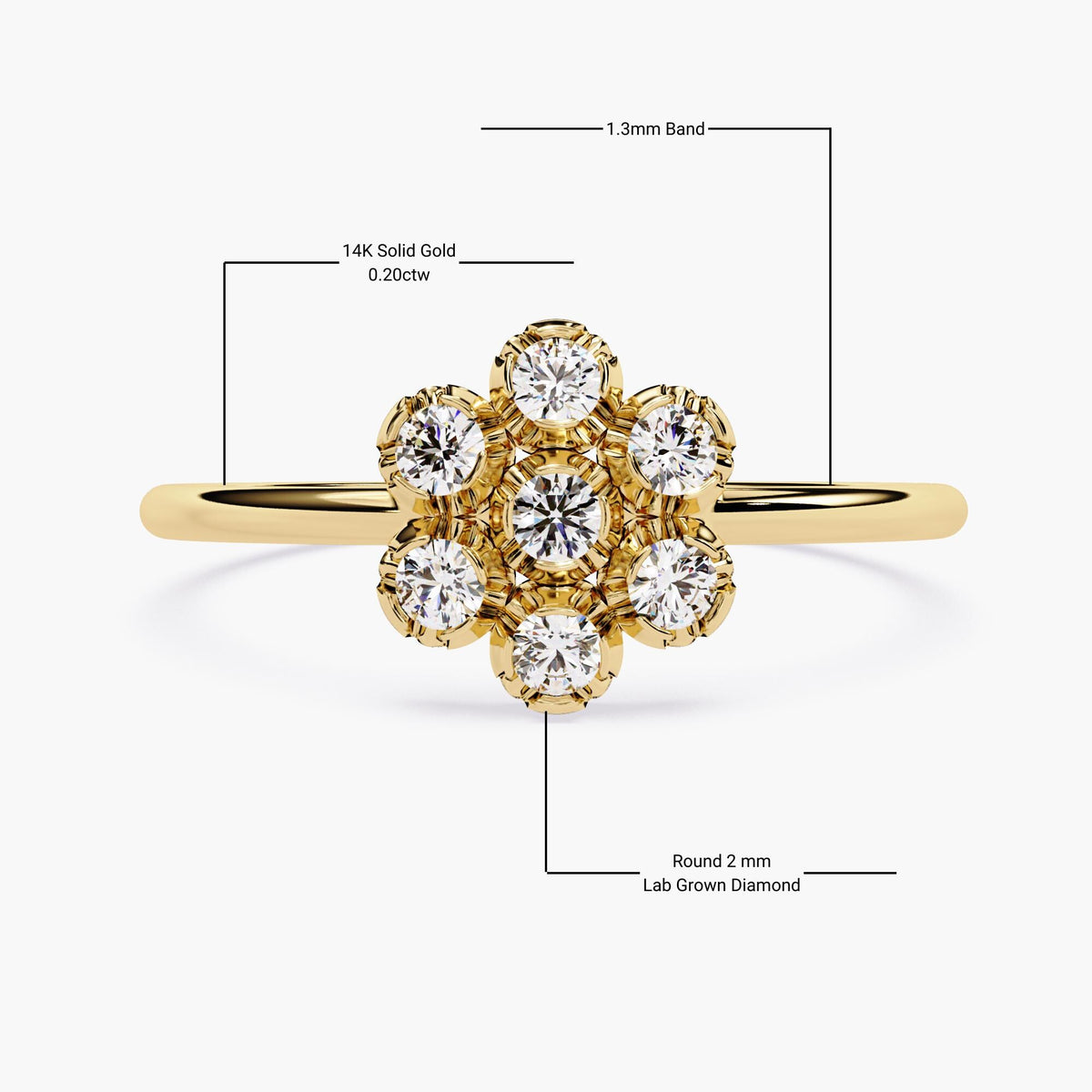 Lab Grown Diamond Ring Floral Cluster Design White Gold Band Vintage Style Statement Piece Bridal Set Collection Seven Stone Flower Pattern Delicate Wedding Band Modern Engagement Ring Unique Diamond Arrangement Art Deco Style