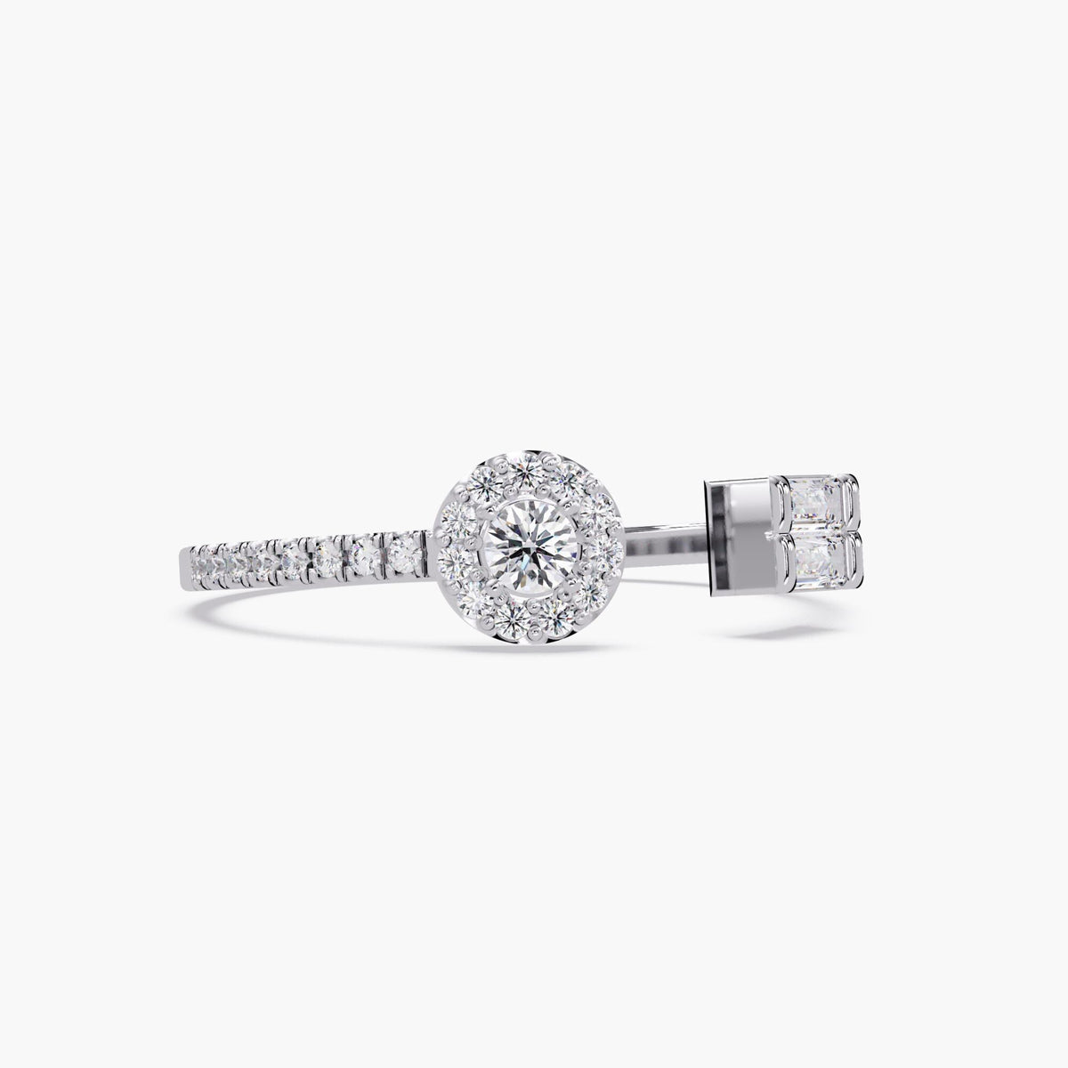 Dainty Open Diamond Ring, Toi et Moi Diamond Bypass Ring, Round Halo and Baguette Diamond Ring, Dainty Modern Ring, Jewelry Gift
