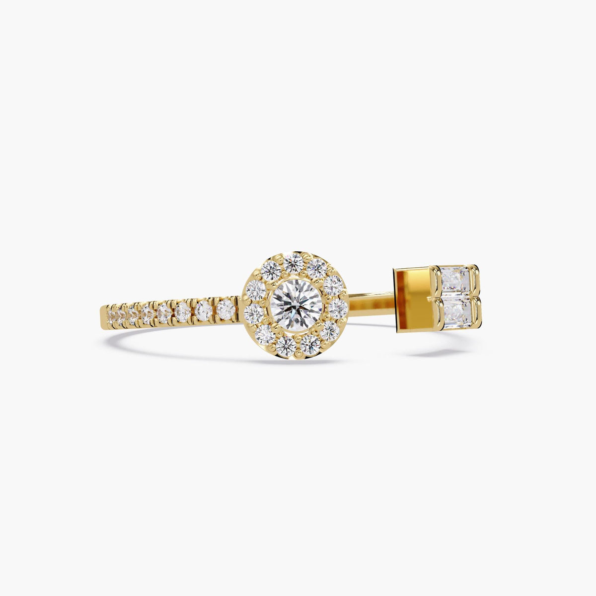 Dainty Open Diamond Ring, Toi et Moi Diamond Bypass Ring, Round Halo and Baguette Diamond Ring, Dainty Modern Ring, Jewelry Gift