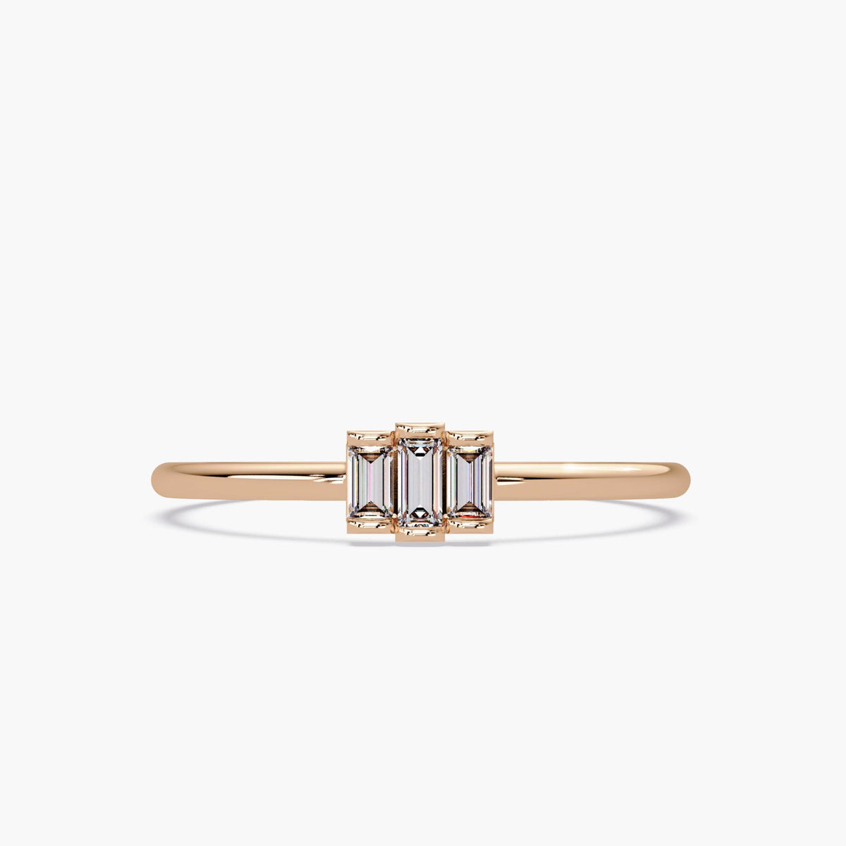 Baguette Diamond Ring, 3 Stone Diamond Ring in 14k Solid Gold, Dainty Baguette Channel Set Ring, Minimalist Ring for Her, Geometric Ring