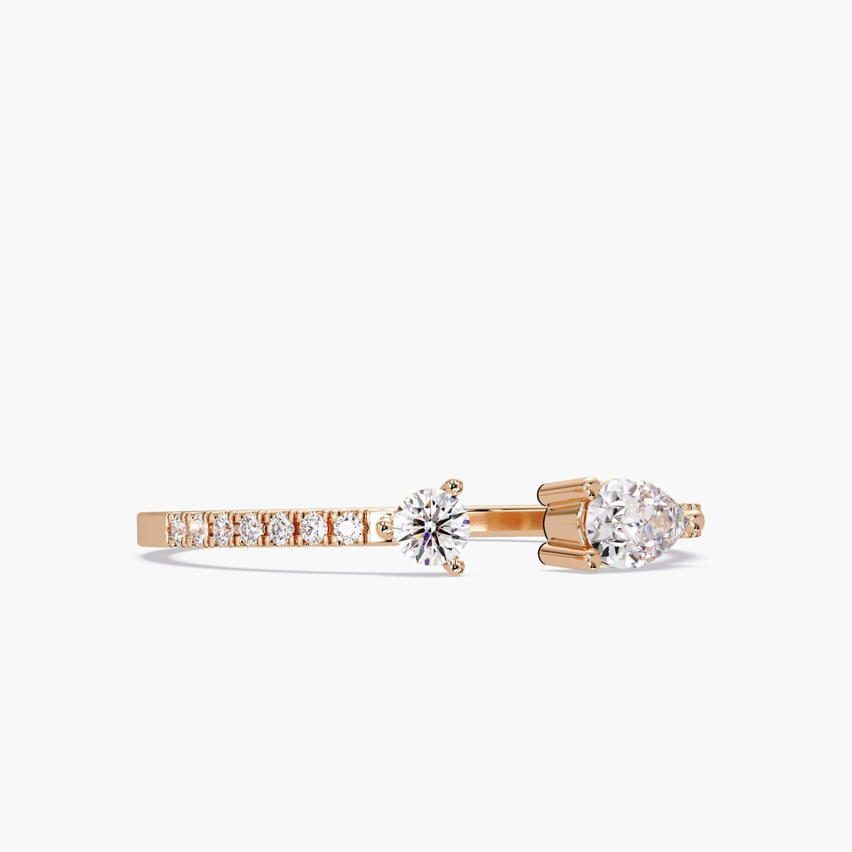 Toi et Moi Gold Ring, Open Band Pear and Round Diamond Ring, Asymmetrical Bypass Ring, Ring Spacer Wedding Band, Dainty Stacking Gold Ring