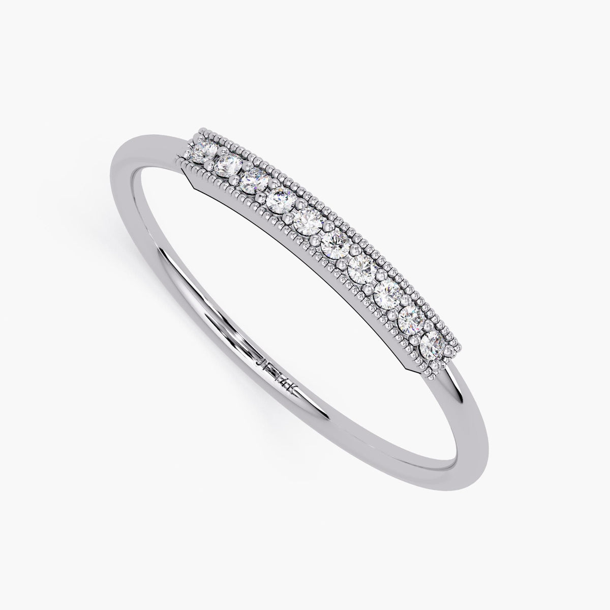 Round Diamond Wedding Band | 14K Gold Stackable Milgrain Ring | Dainty Half Eternity Band | Vintage Inspired Diamond Ring for Women