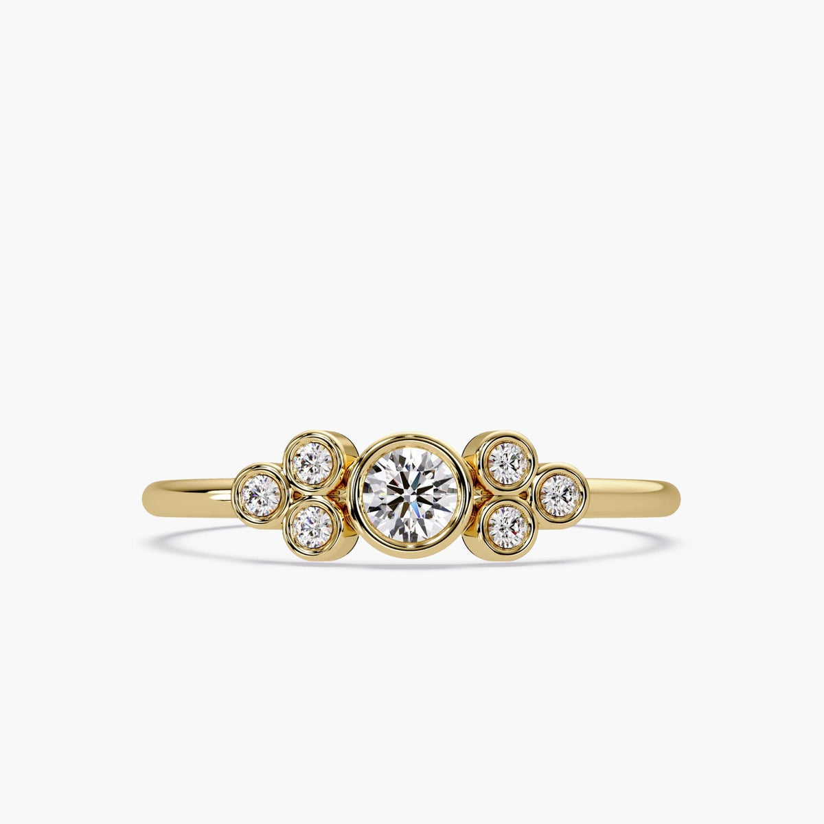 14K Gold Diamond Cluster Ring | Bezel Set Engagement Ring | Dainty Bubble Ring | Vintage Inspired Solid Gold Ring for Her