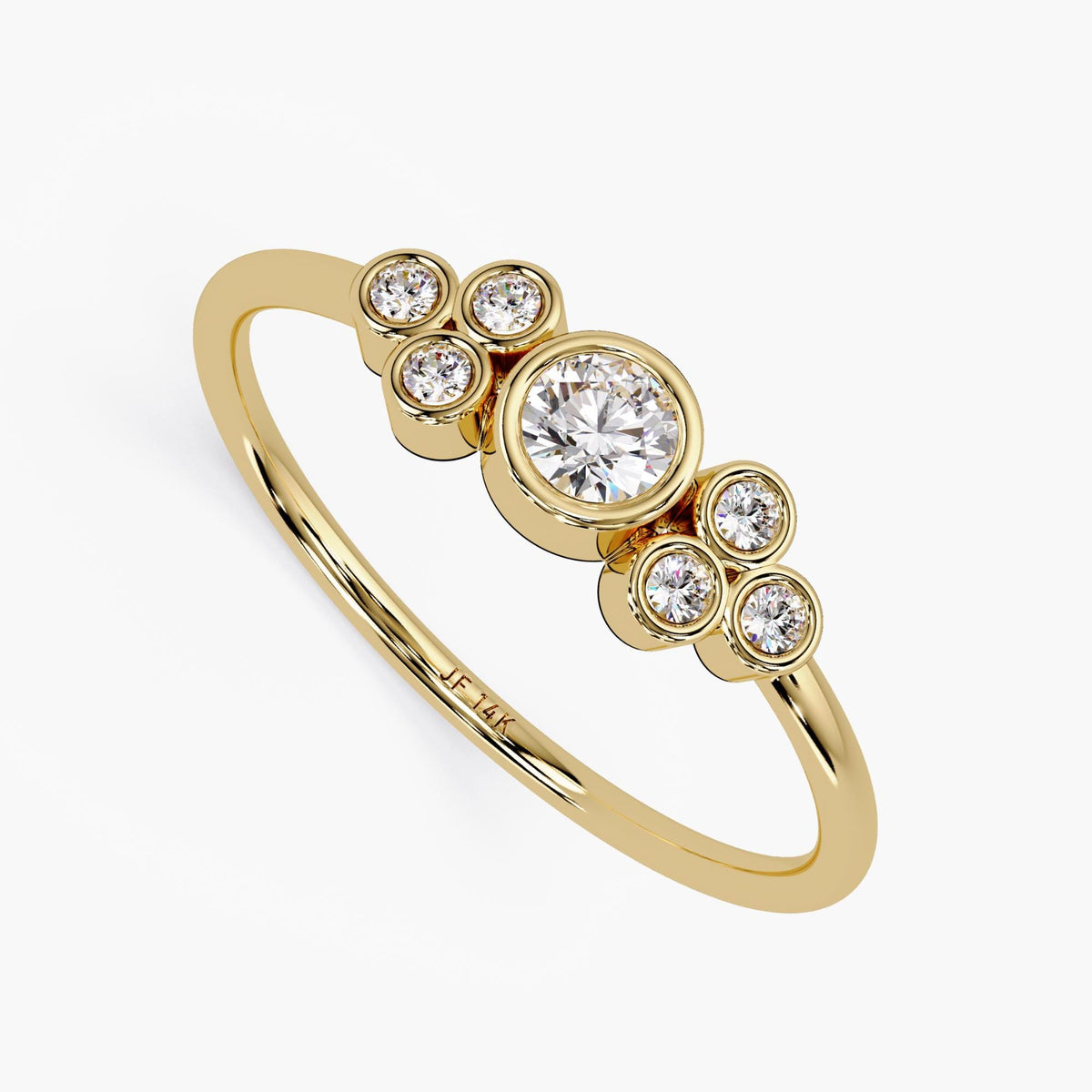 14K Gold Diamond Cluster Ring | Bezel Set Engagement Ring | Dainty Bubble Ring | Vintage Inspired Solid Gold Ring for Her