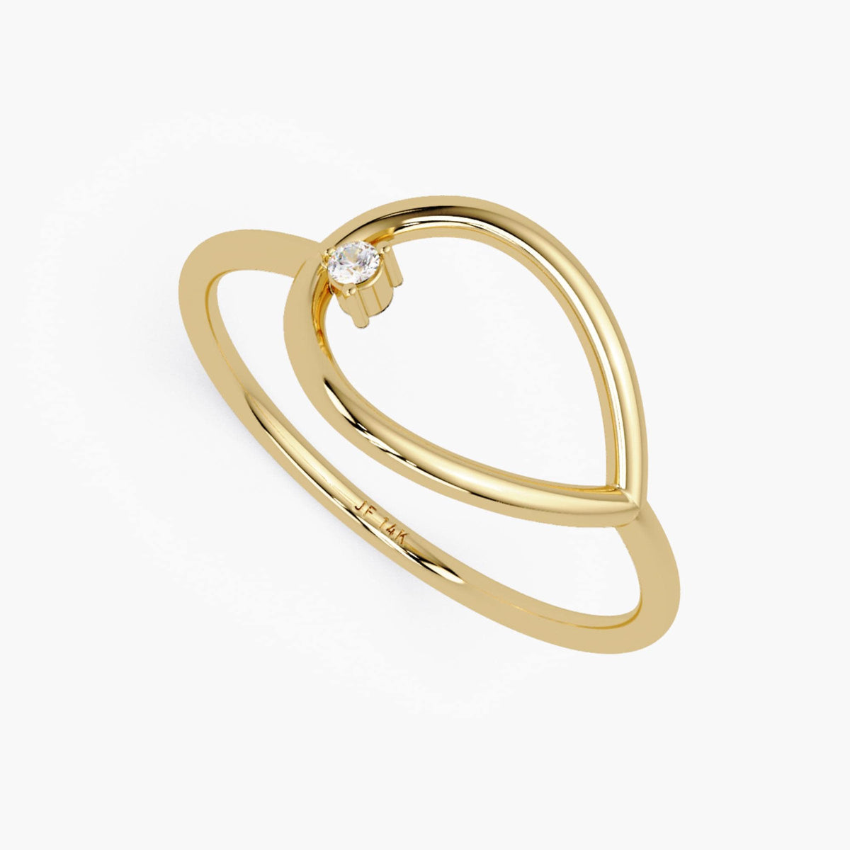 14K Gold Round Natural Diamond Open Teardrop Ring