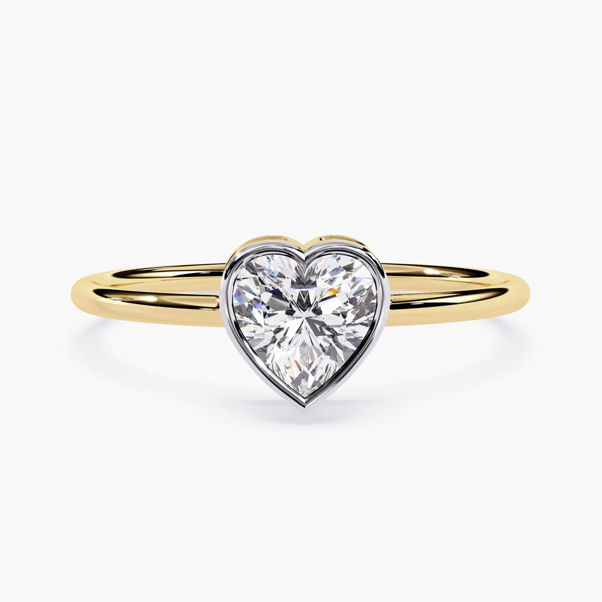 Diamond Heart Ring Gold Band Engagement Promise Piece Bezel Set Stone Premium Quality Construction Anniversary Gift Present Love Symbol
