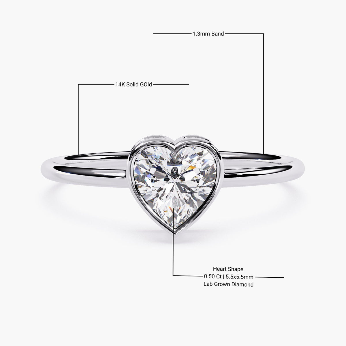 Diamond Heart Ring Gold Band Engagement Promise Piece Bezel Set Stone Premium Quality Construction Anniversary Gift Present Love Symbol
