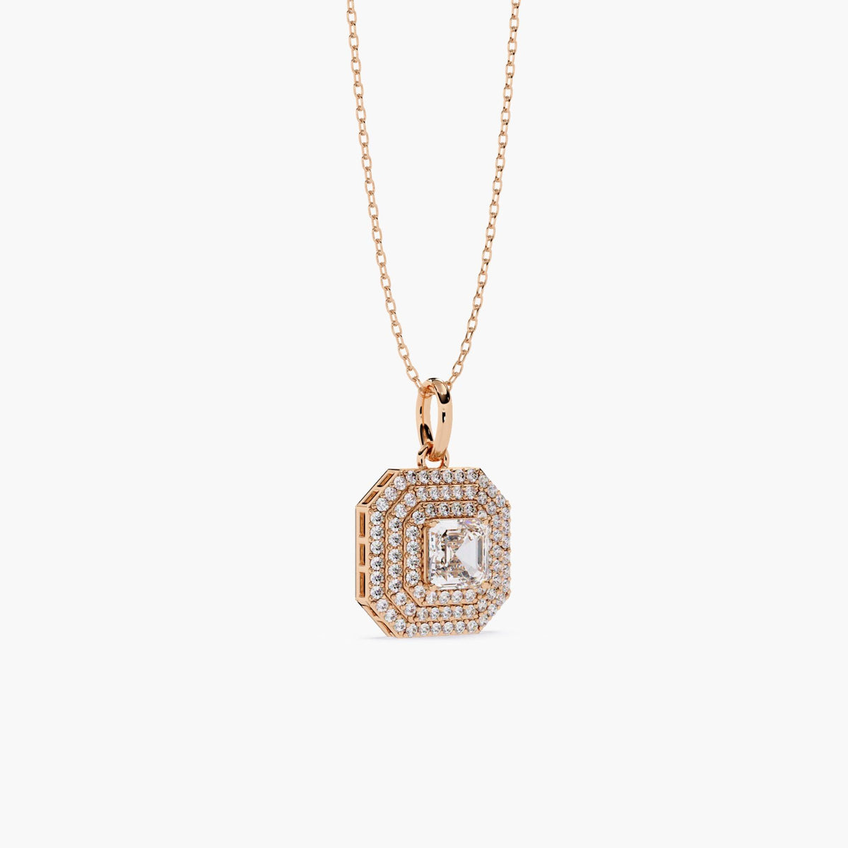 14K Gold Asscher Cut Lab Grown Diamond Halo Pendant Necklace, 0.50 CTW