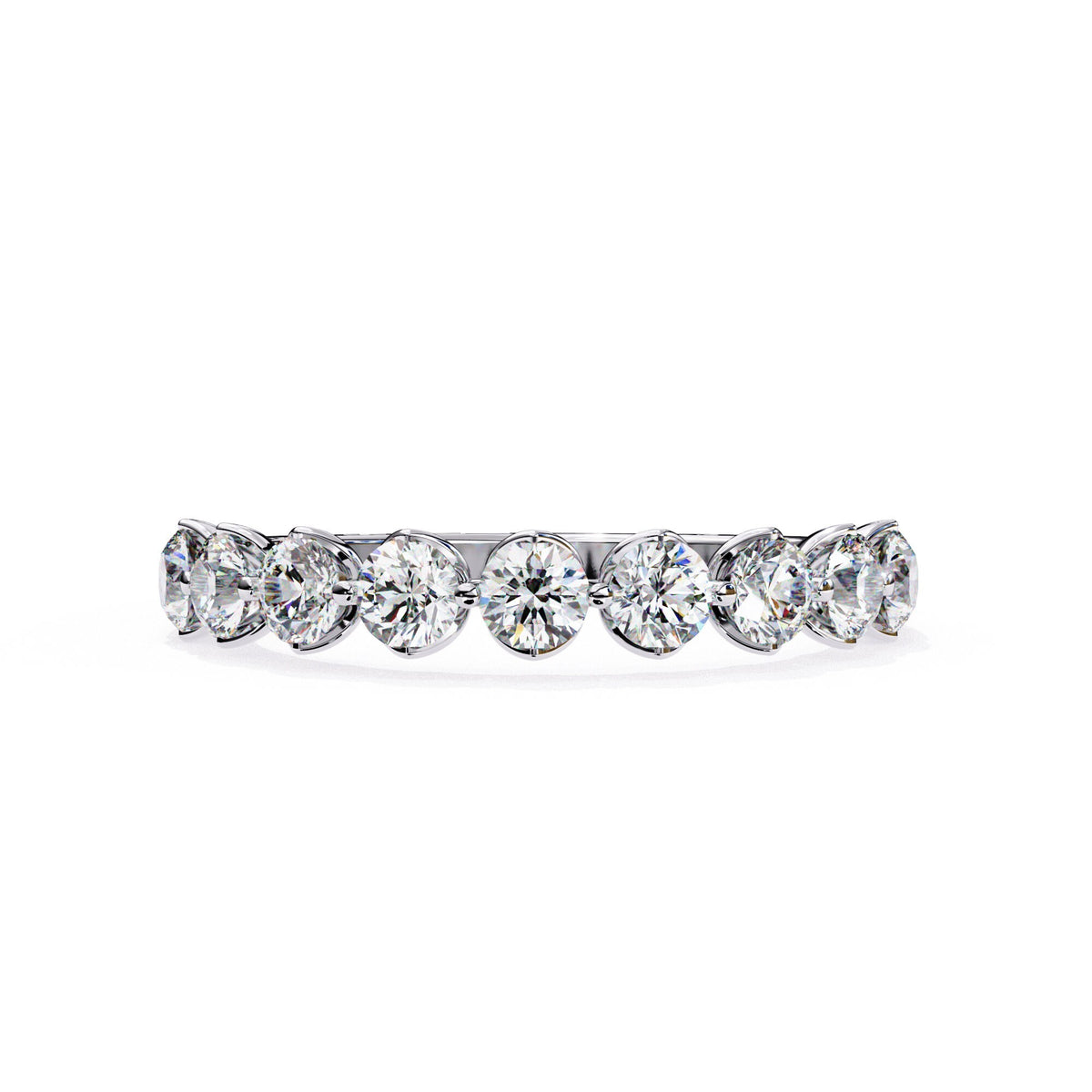 a gold ring with nine diamonds on it