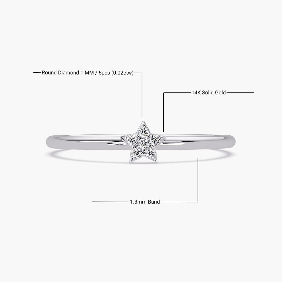 Diamond Star Ring in 14K Gold, Dainty Real Diamond Star Band, Celestial Stacking Ring, Gift for Mom, Gift for Friend