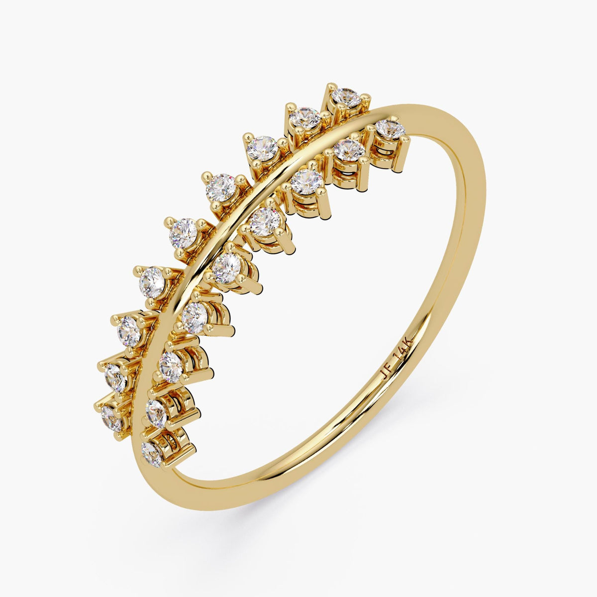 Floating Crown Diamond Ring in 14K Gold, Double Row Geometric Band, Real Diamond Statement Ring, Gift for Her