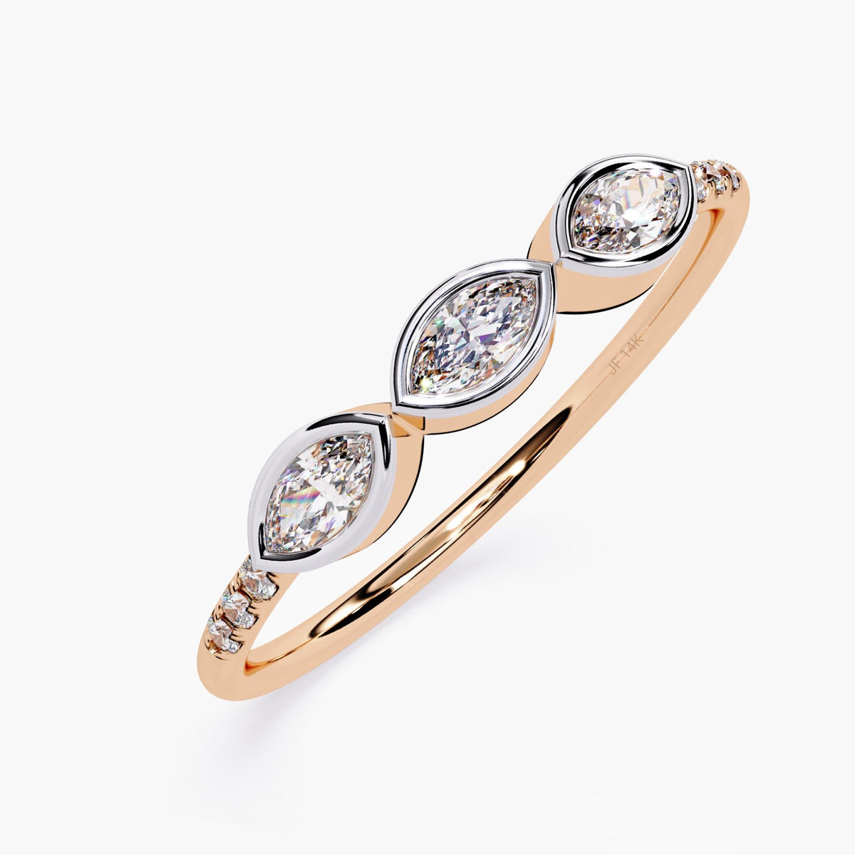 Marquise Wedding Ring, Round Cut Lab Grown Wedding Band, Minimalist Diamond Ring, 14K Solid Gold, Lab Grown Diamond Ring, 3 stone ring